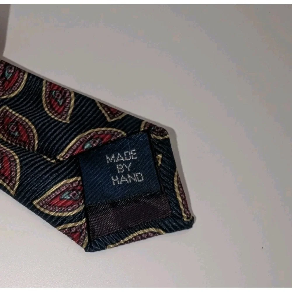Polo Ralph Lauren Mens Handmade All Silk Tie Navy Red Geometric Shape USA